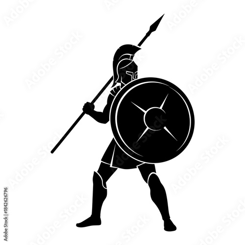 Ancient Spartan Warrior Silhouette – Greek Hoplite Spear Shield Vector