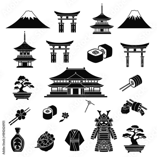 Forest Nature Silhouette Icon Set – Leaves Nuts Trees Animals Vector Collection