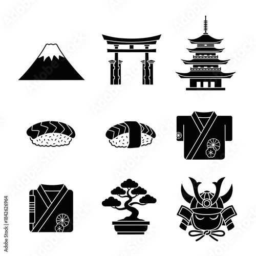 Forest Nature Silhouette Icon Set – Leaves Nuts Trees Animals Vector Collection