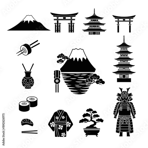 Forest Nature Silhouette Icon Set – Leaves Nuts Trees Animals Vector Collection