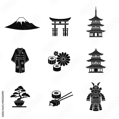 Forest Nature Silhouette Icon Set – Leaves Nuts Trees Animals Vector Collection