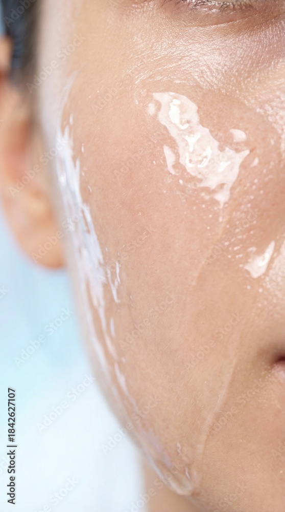 Fototapeta premium Deep Hydration Moisture Barrier On Female Face Glass Skin Look