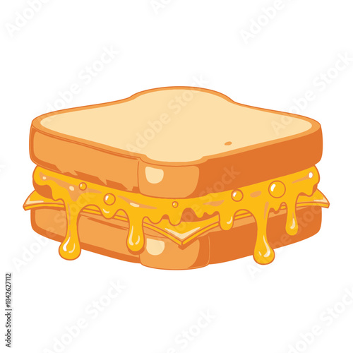 Melting Cheese Toast Illustration – Gooey Sandwich Food Vector Icon