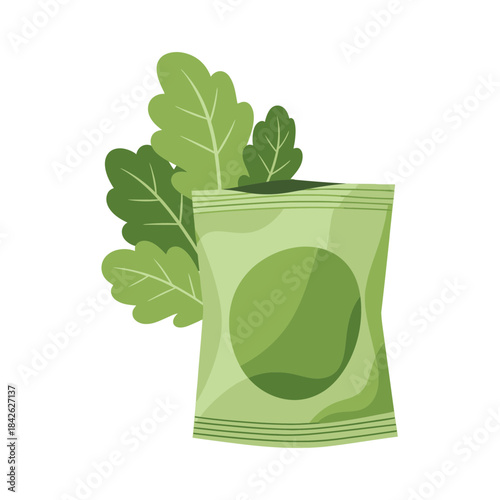 Green Tea Package Illustration – Herbal Drink Leaf Food Vector Icon