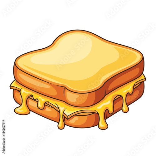 Melting Cheese Toast Illustration – Gooey Sandwich Food Vector Icon