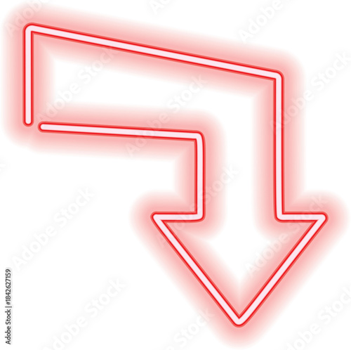 A neon red arrow pointing down