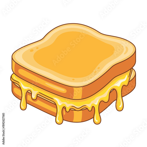 Melting Cheese Toast Illustration – Gooey Sandwich Food Vector Icon