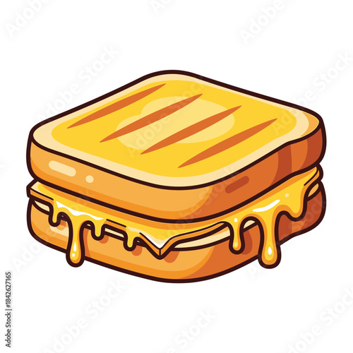 Melting Cheese Toast Illustration – Gooey Sandwich Food Vector Icon