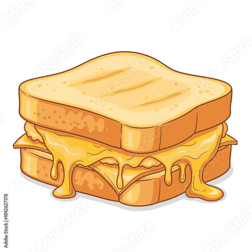 Melting Cheese Toast Illustration – Gooey Sandwich Food Vector Icon