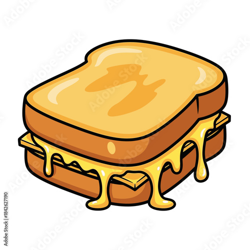 Melting Cheese Toast Illustration – Gooey Sandwich Food Vector Icon