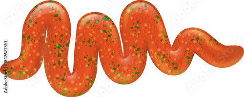 A long, red, green and white spiral of food