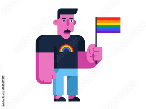 The man holding rainbow flag vector for lgbtq pride month