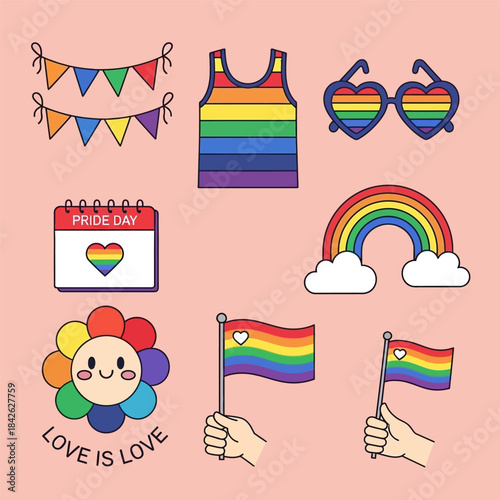 Elements collection for pride month celebration, vector flat design