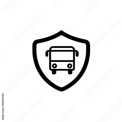 Shield icon with bus design representing public transportation safety and sustainable urban mobility concept