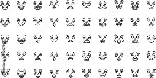 Cartoon retro faces. Vintage emotional face with mascot characters funny faces , eyes and mouths elements