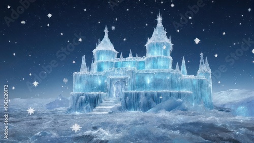 Majestic Ice Castle Amidst a Winter Wonderland.