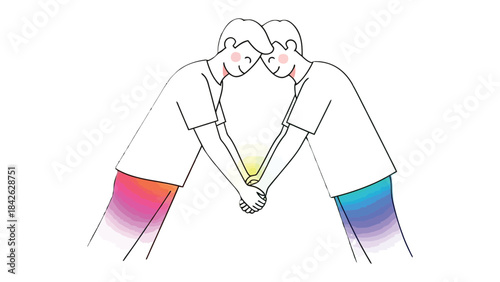Unified Bond: A tender depiction of two individuals embracing, their hands clasped together, radiating unity and support through gentle body language. 