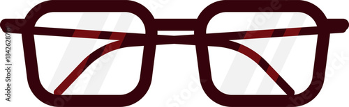 A pair of red glasses with a black frame