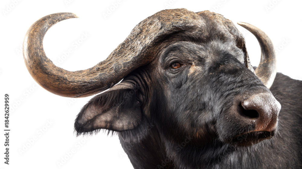 Fototapeta premium African Buffalo Portrait on Transparent Background