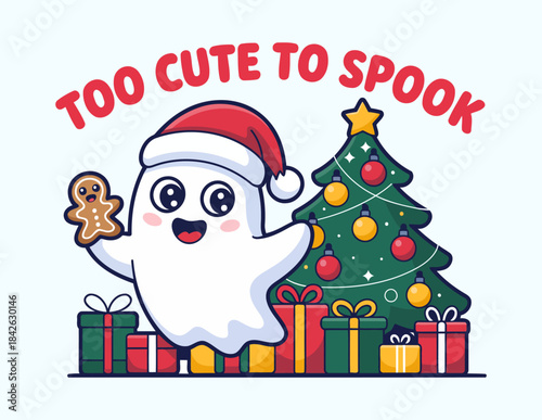 Too Cute to Spook Ghost with Gingerbread Cookie and Christmas Tree
