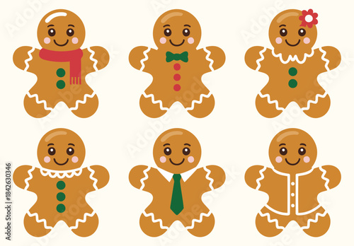 Cheerful Gingerbread Men and Women with Holiday Decorations