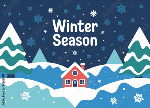 Beautiful Winter Season with Snowy Mountains and House