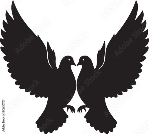 Love Doves Silhouette: Wings Forming a Heart Vector Icon

Romantic Wedding Pigeons: Black and White Love Bird Graphic

Two Flying Doves Symbol: High-Quality Peace and Love Emblem