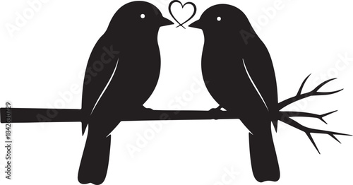 Love Birds Silhouette on Branch: Heart Symbol Vector Icon

Romantic Bird Couple Clipart: Black and White Valentine's Graphic

Two Birds with Heart Between Beaks: Wedding and Love Symbol