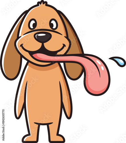 A cheerful brown cartoon dog with a comically long slobbery pink tongue.