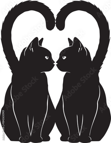 Couple Cats Silhouette: Tails Forming a Heart Love Symbol Vector

Black Cat Lovers Icon: Minimalist Feline Heart Graphic

Romantic Cat Art: Two Felines with Tail Heart Design