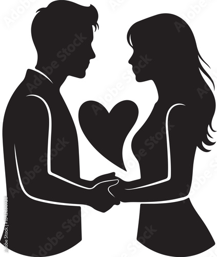 Romantic Couple Silhouette: Holding Hands with Central Heart Symbol

Black and White Love Graphic: Man and Woman Facing Each Other

Valentine's Day Couple Portrait: High-Quality Relationship Vector