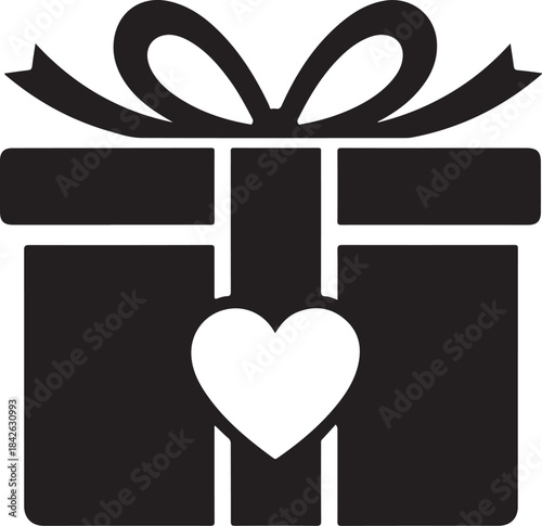 Romantic Gift Box with Heart Icon: Valentine's Day Present Vector

Love and Gifting Symbol: Birthday Present Black and White Clipart

Wrapped Gift Box Silhouette with Ribbon and Bow