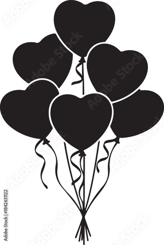 Balloon Bouquet Heart Silhouette: Party Decoration Vector Icon

Black and White Balloons Tied with Bow: Love and Celebration Graphic

Heart-Shaped Balloon Arrangement: High-Quality Festive Symbol