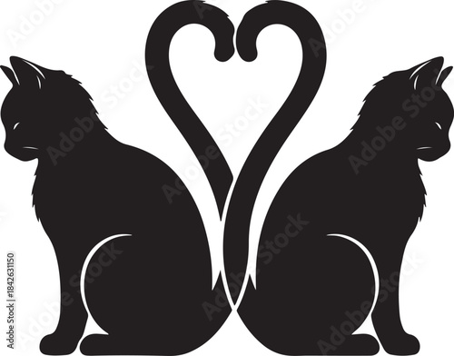 Couple Cats Silhouette: Tails Forming a Heart Love Symbol Vector

Black Cat Lovers Icon: Minimalist Feline Heart Graphic

Romantic Cat Art: Two Felines with Tail Heart Design