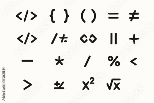 Coding and Math Symbols Line Icons Set