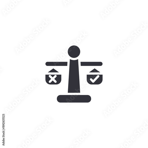 Justice balance icon illustrating fairness, ethical decisions, accountability, and balanced judgment in personal or business goals.