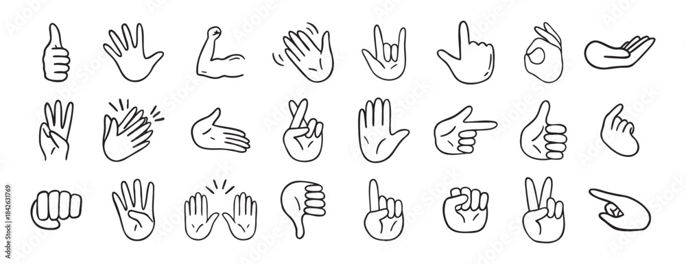 Naklejka premium hand gesticulations doodle hand drawn icon. Outline drawing hand gesticulations line clipart symbol