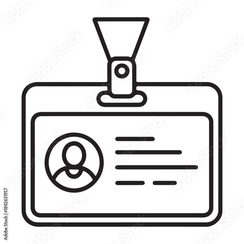 Simple outline silhouette of an identification badge with lanyard isolated on white background