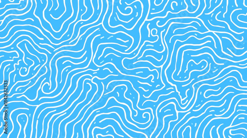 Blue topographic map pattern with wavy lines and swirling shapes in cyan color on textured background