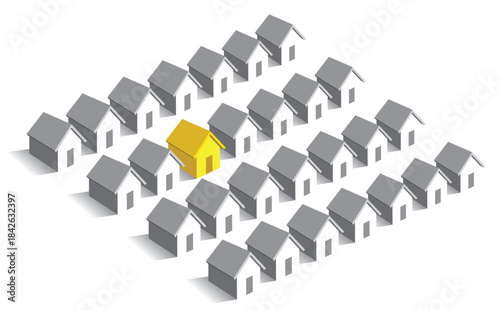 Unique yellow house standing out among gray neighborhood