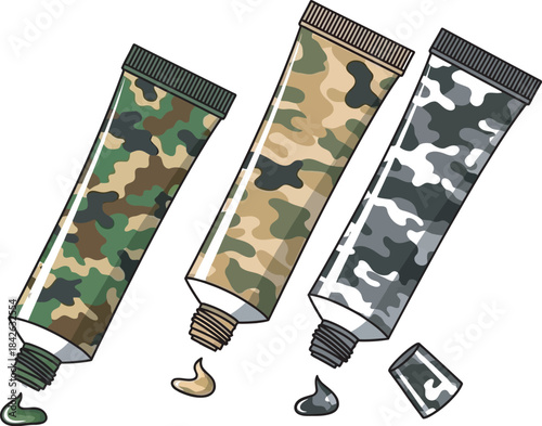 Camouflage paint tubes dispensing colors for disguise and concealment