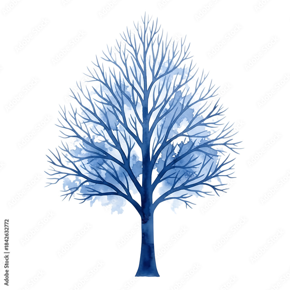 Obraz premium Blue watercolor tree illustration on white background