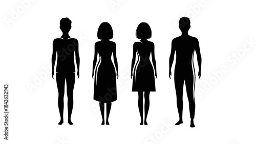 Diverse Human Silhouettes Collection: Male and Female Figures in Black and White
