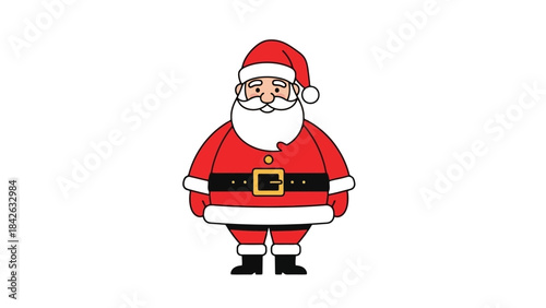 Happy Cartoon Santa Claus with White Beard and Red Suit on White Background