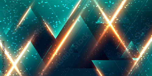 Neon glowing techno square rectangle lines, blue hi-tech futuristic abstract background template with squares shapes