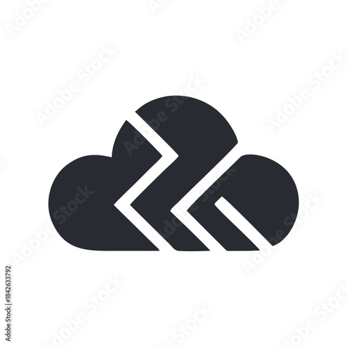 A modern graphic vector illustration of a cloud computing icon featuring connected circuits and server elements