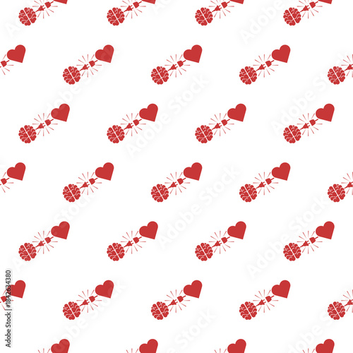 Heart and brain interactions electric plug connection seamless pattern isolated on white background