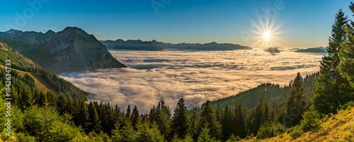 Golden Morning in High Alpine Valley near Obersdorf in the Allgaeu Alps