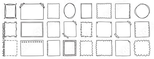 Doodle thin line frame geometric rectangle and square border set. abstract empty line shapes hand drawn style frames. 