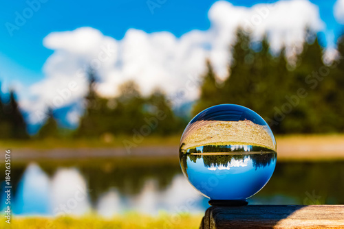 Billede på lærred Crystal ball alpine landscape shot at Mount Harschbichl, Sankt Johann in Tirol,